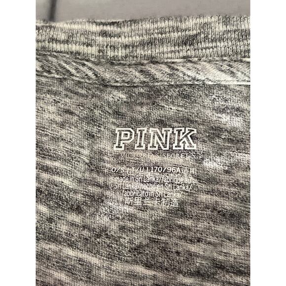 VICTORIA'S SECRET PINK Shirt One Size Embroidered Rainbow Heart Heather Gray EUC - Picture 3 of 5